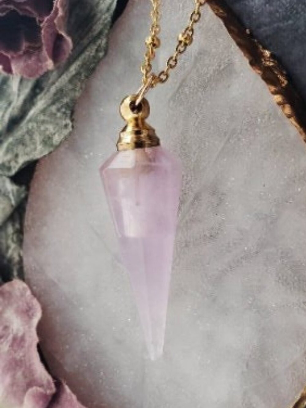 Amethyst Purple Quartz Crystal Pendulum Perfume Bottle Necklace Gold Chain